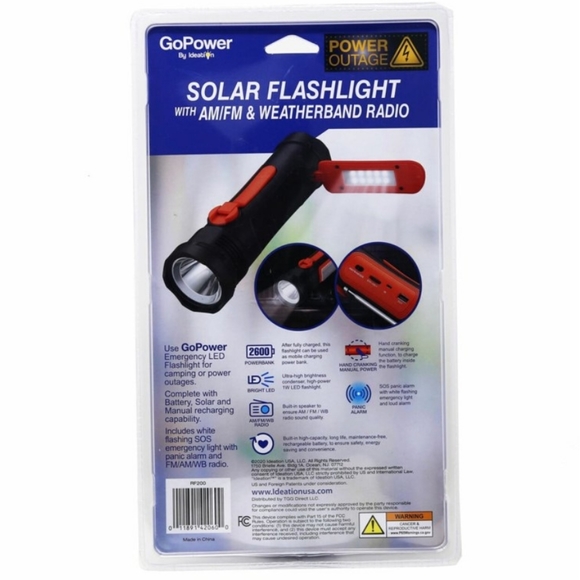 GoPower Emergency Solar LED Flashlight w/ AM/FM/Weather Band Radio NIB - Picture 2 of 3